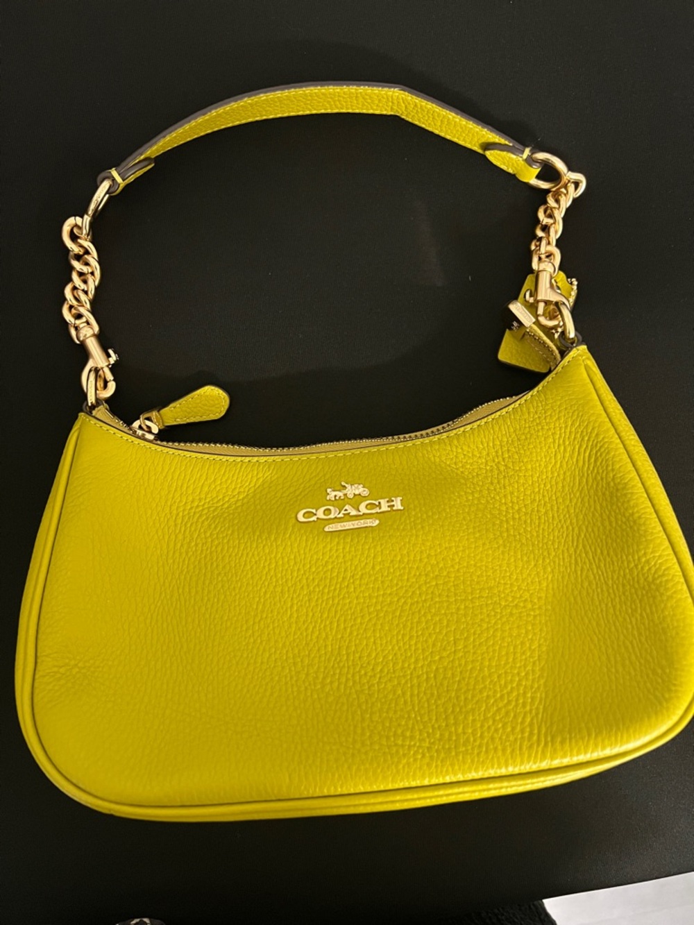 Coach Pebbled Leather Shoulder Bag in Yellow